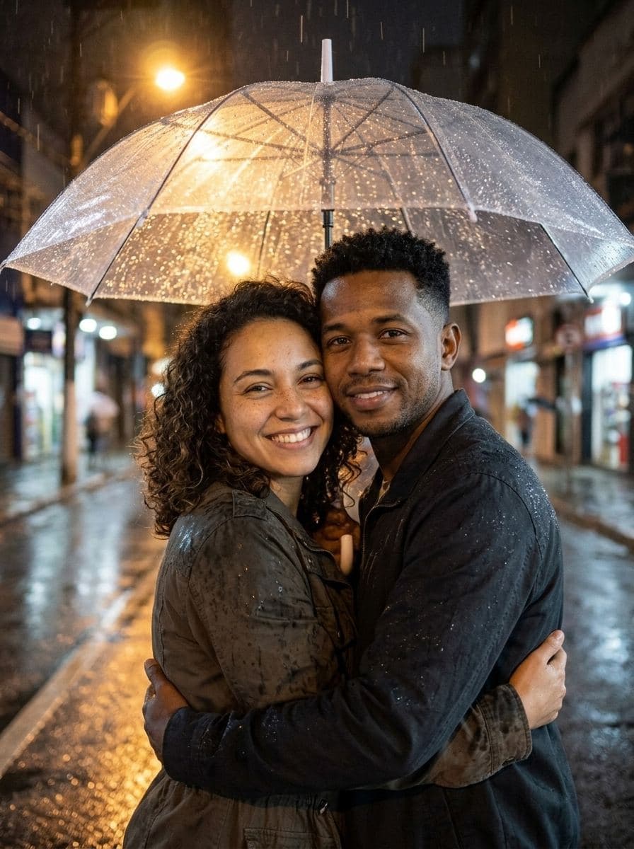 Rain hug under one umbrella
