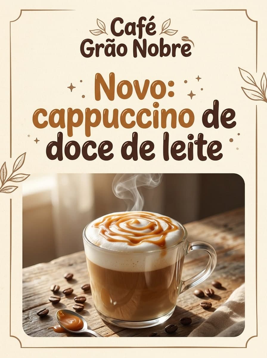 Novidade da cafeteria: “Café Grão Nobre” · “Novo: cappuccino de doce de leite”