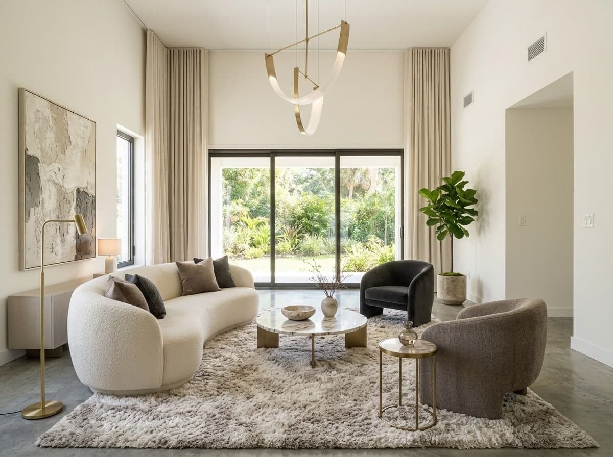 Open-plan room, modern luxury