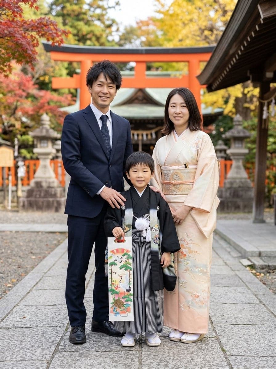 3人家族で神社に
