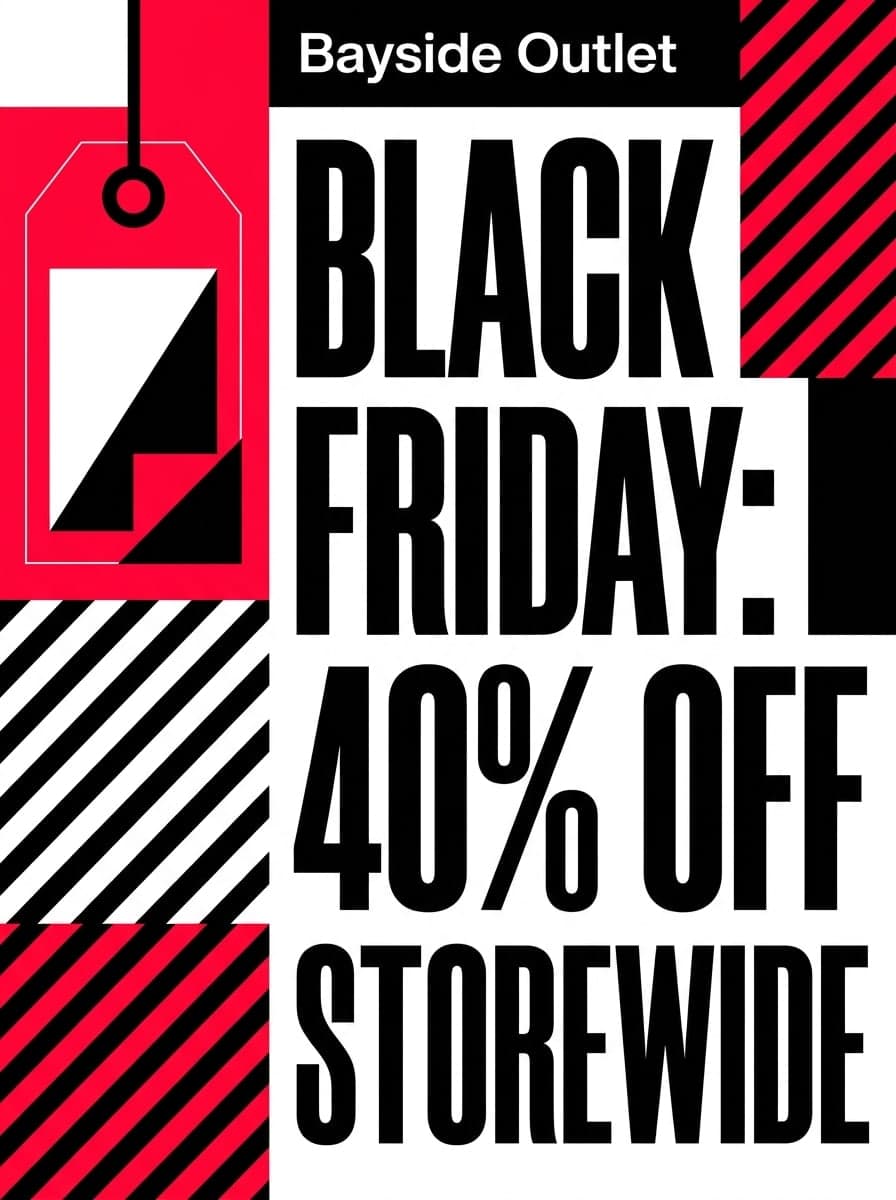 Bold sale: “Bayside Outlet” · “Black Friday: 40% off storewide”