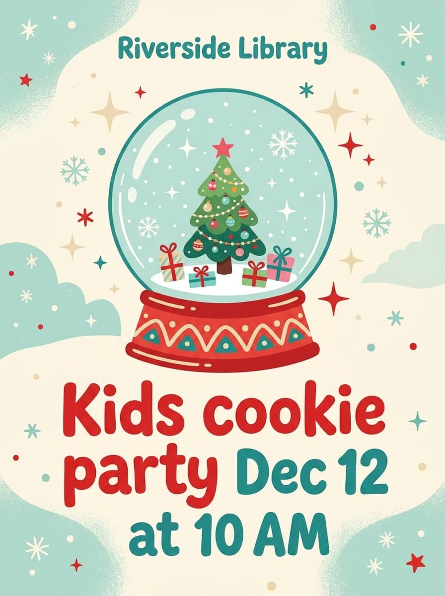 Kids Christmas event: “Riverside Library” · “Kids cookie party Dec 12 at 10 AM”