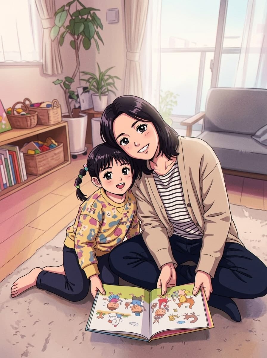 母と娘を90年代レトロアニメに