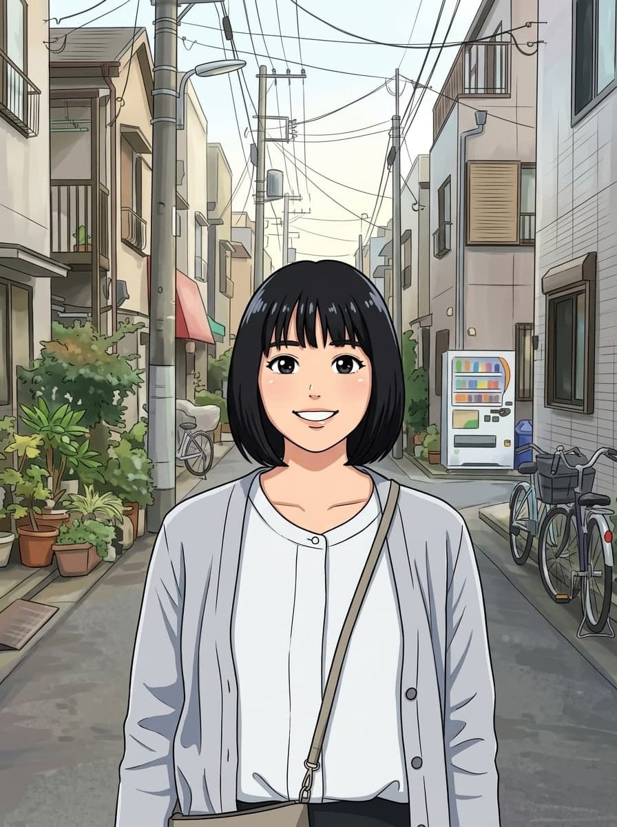 路地のポートレートをTVアニメ風に