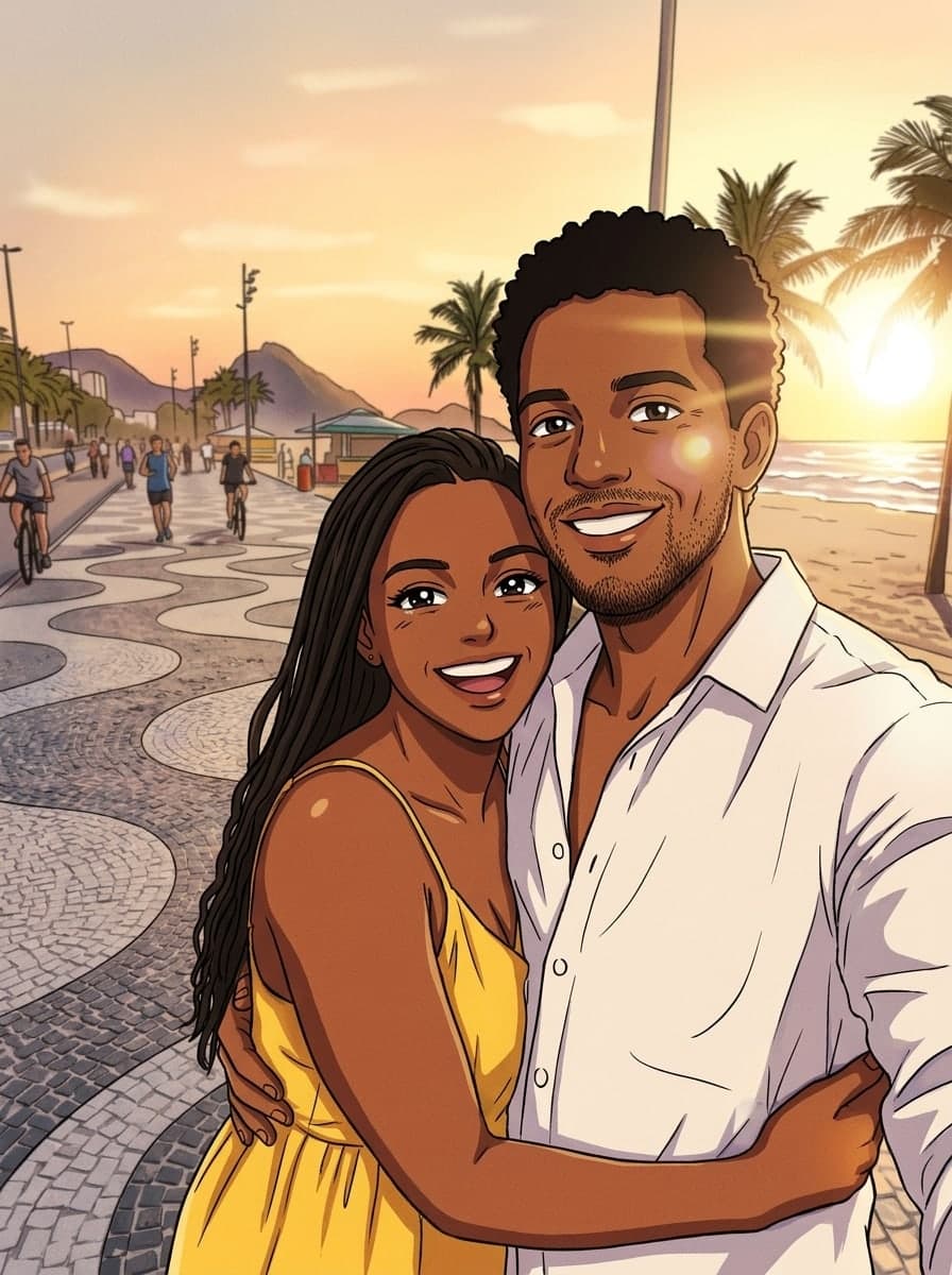Casal no calçadão como anime dos anos 90