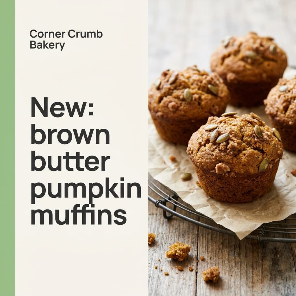 New item: “Corner Crumb Bakery” · “New: brown butter pumpkin muffins”