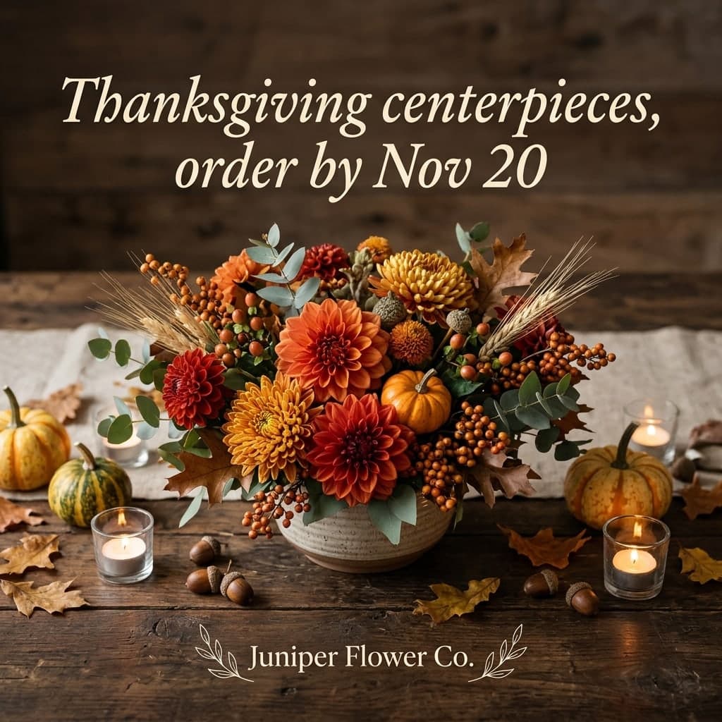 Seasonal: “Juniper Flower Co.” · “Thanksgiving centerpieces, order by Nov 20”