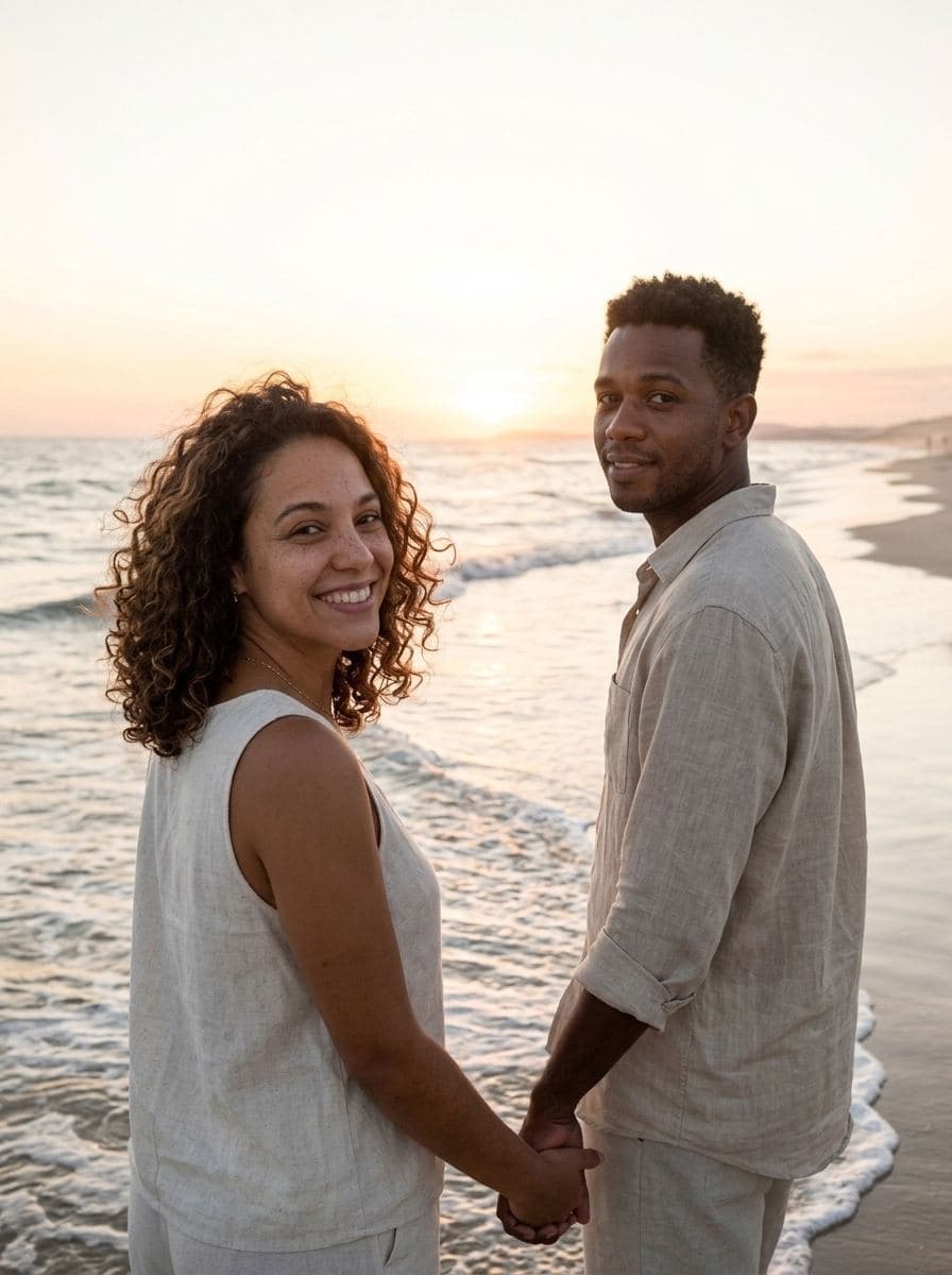 Beach walk at sunset