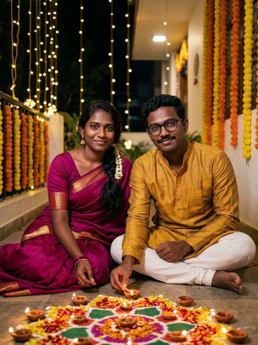 Lighting diyas on Diwali night