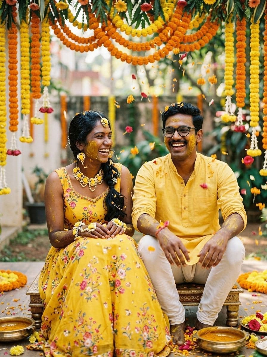 Haldi ceremony in yellow
