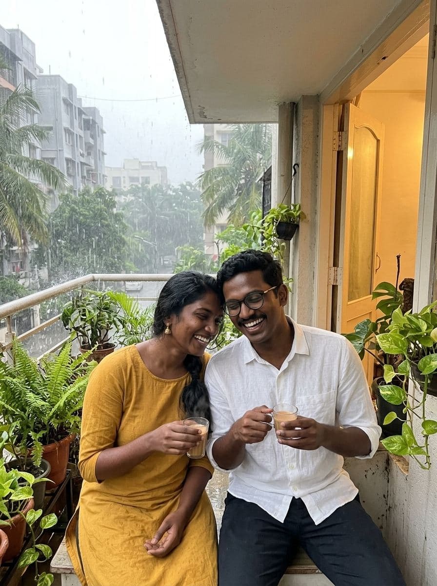 Chai na varanda em dia de chuva