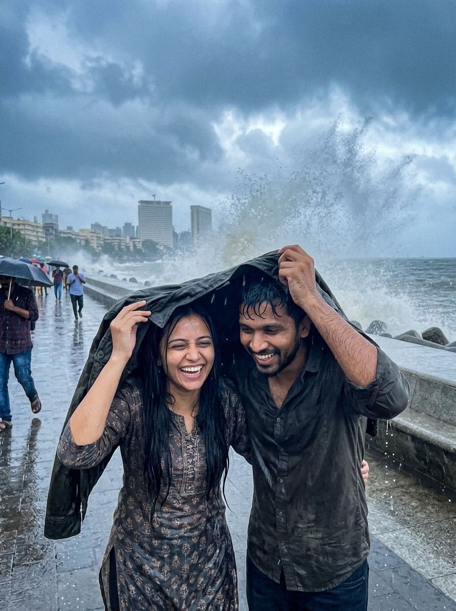 Monsoon waves on the Mumbai seafront