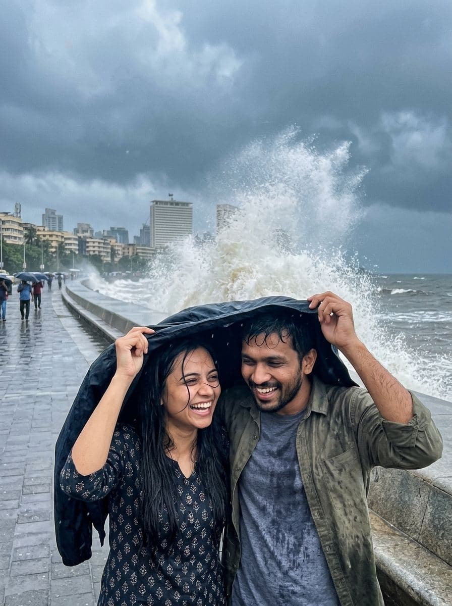 Ondas de monção na orla de Mumbai