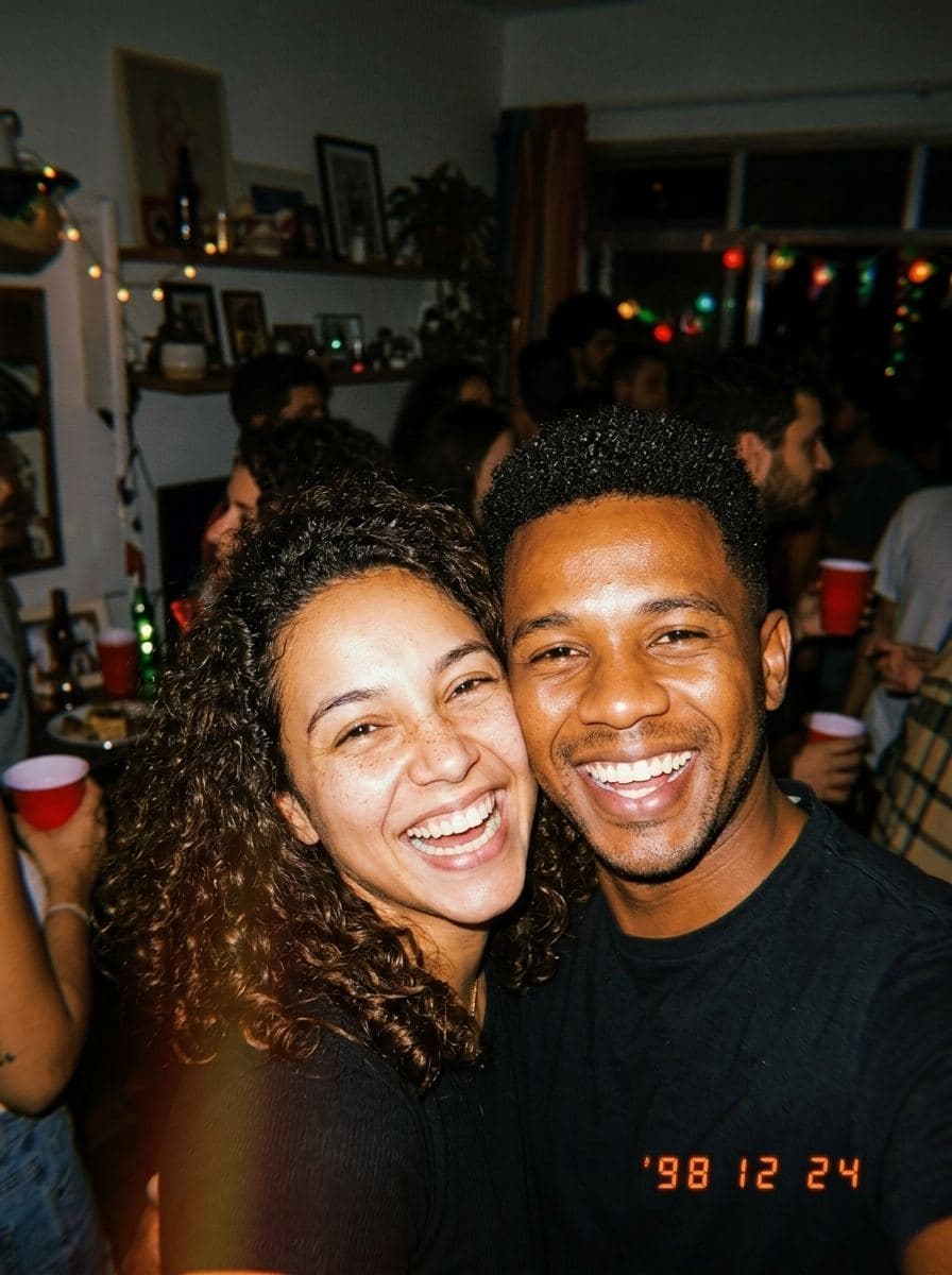Foto com flash anos 90 e data no canto