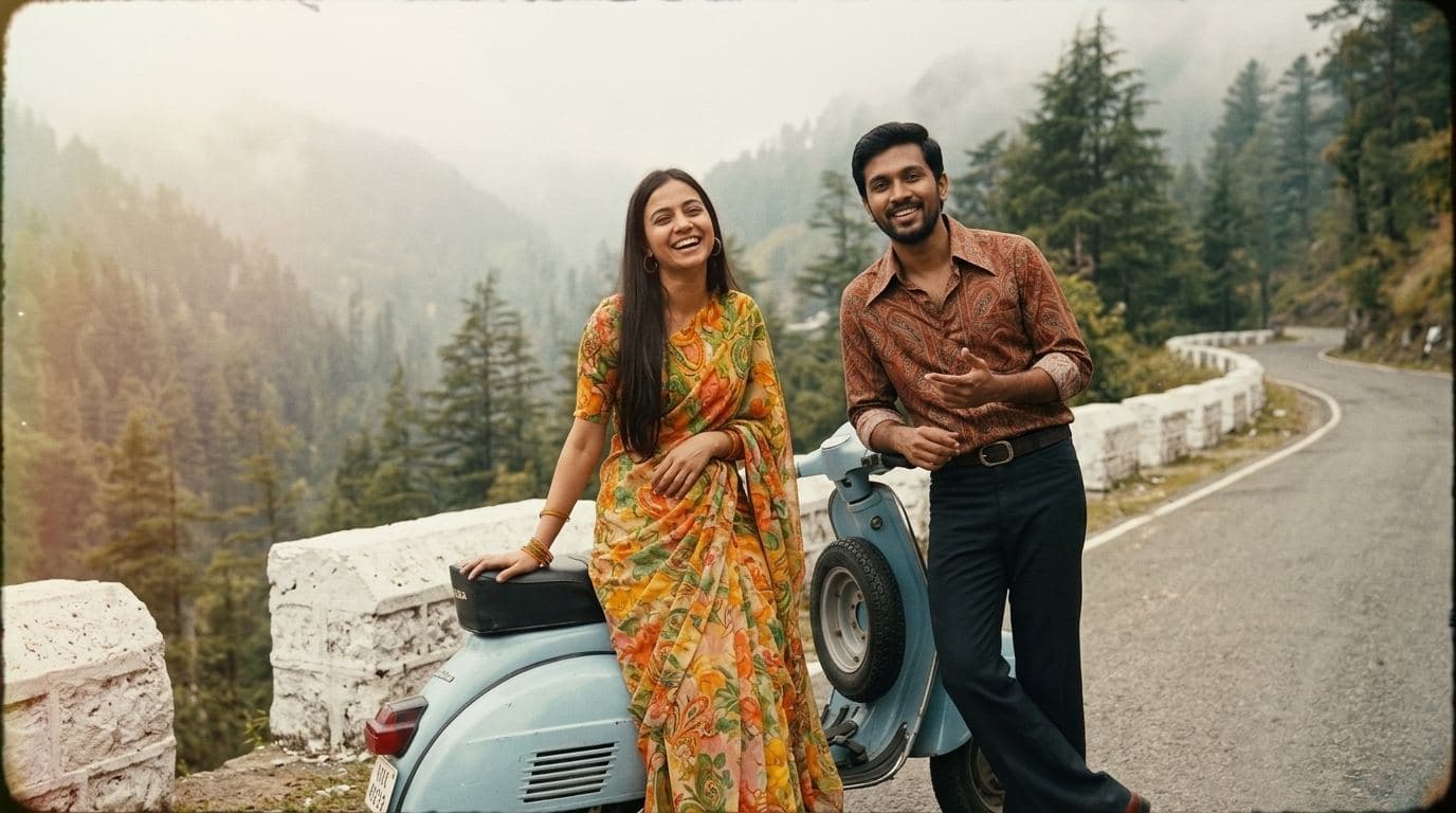 Retro Bollywood 70s film still