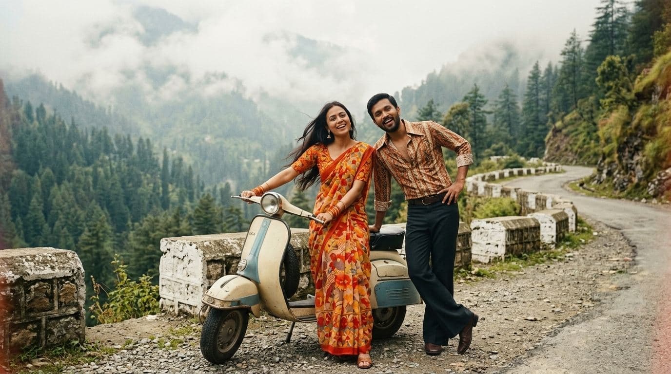 Cena retrô de Bollywood anos 70