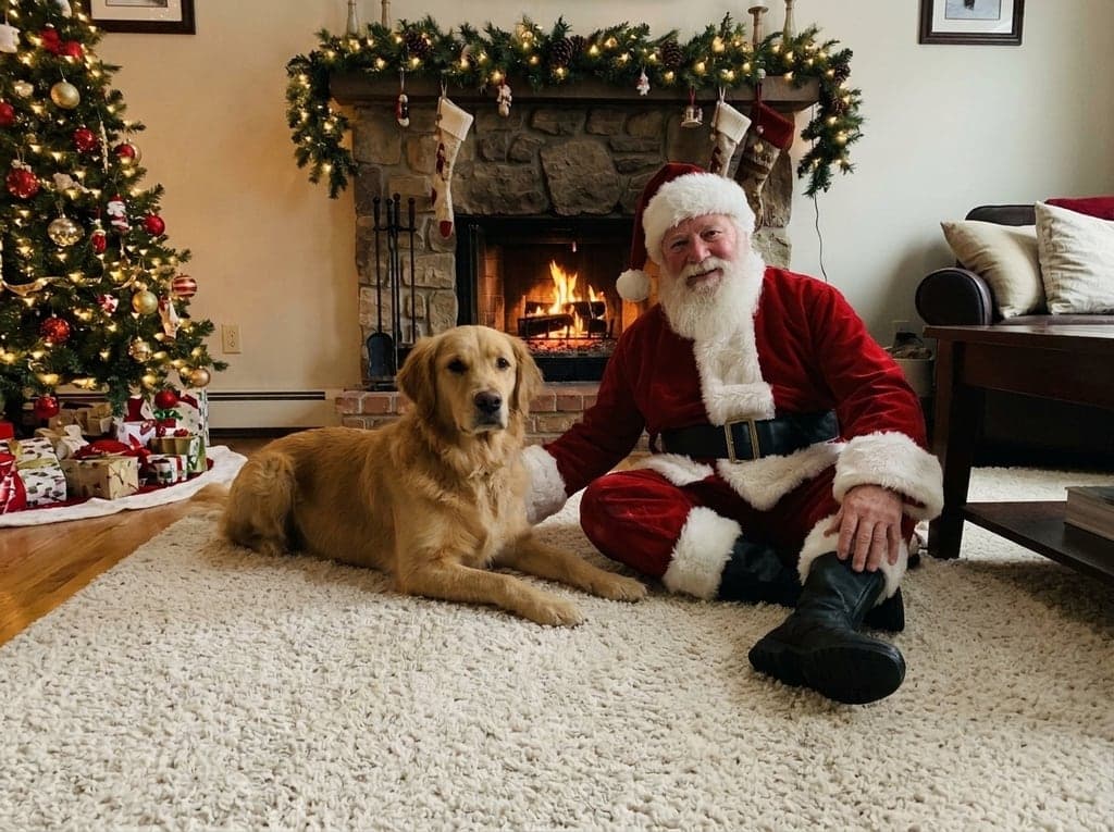 Golden retriever with Santa