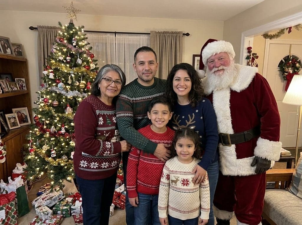 Family of five with Santa