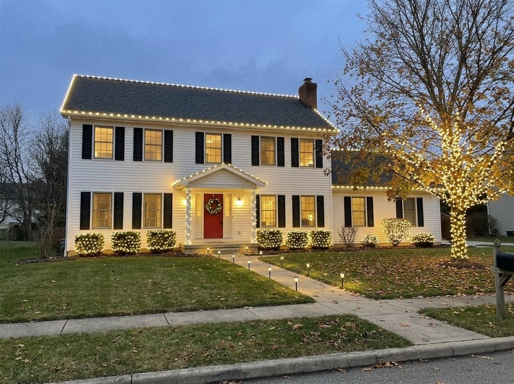Colonial house, warm white lights