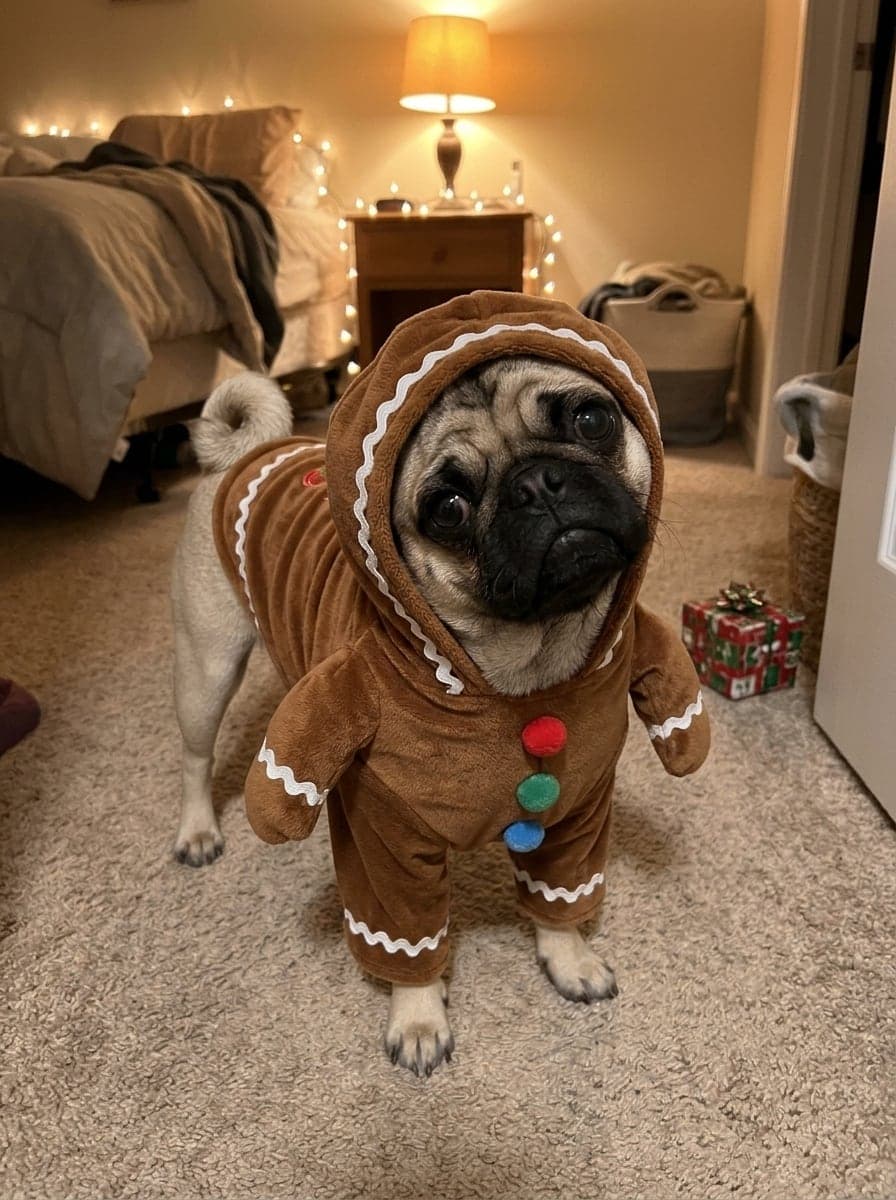 Pug as a gingerbread man