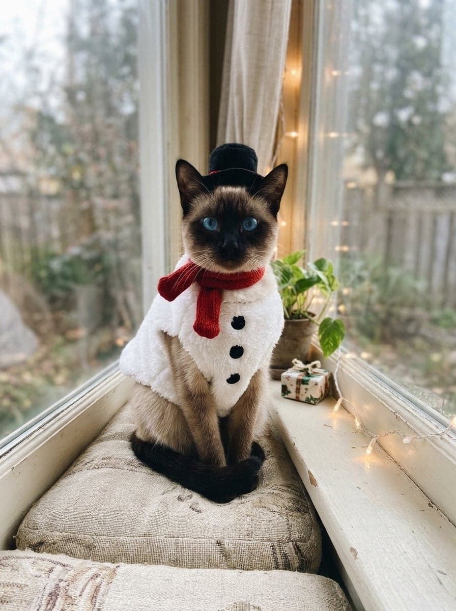 Same Siamese cat as a snowman