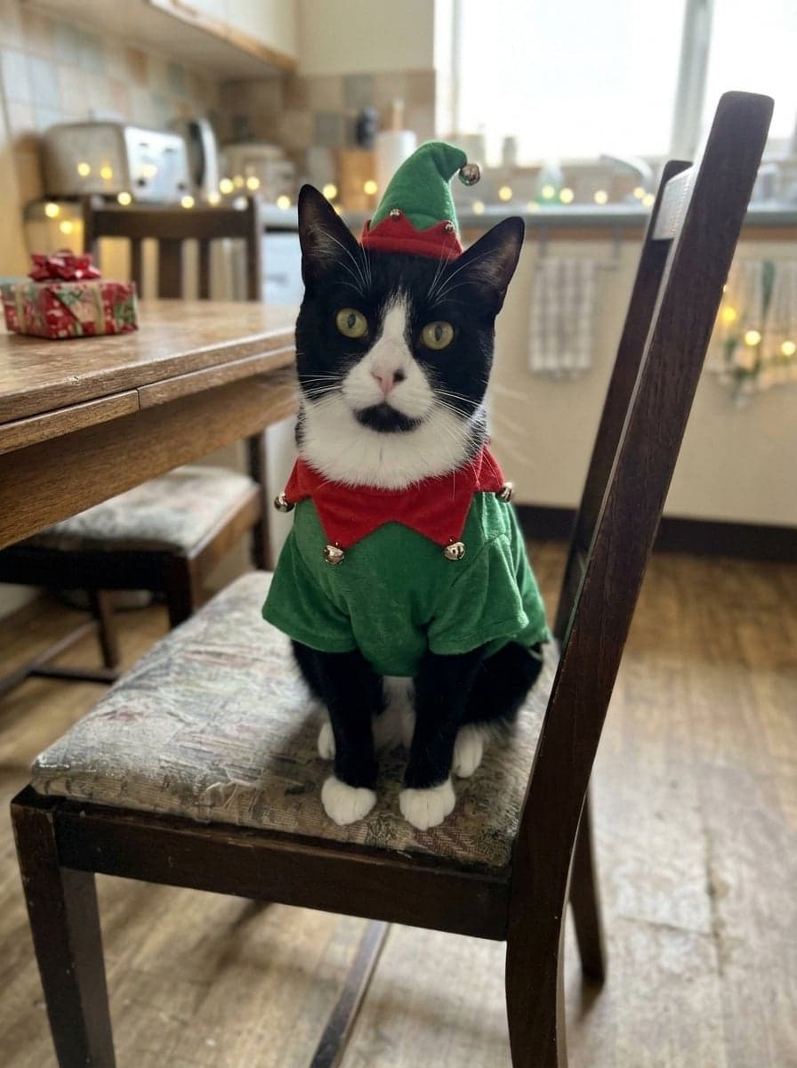 Tuxedo cat as an elf