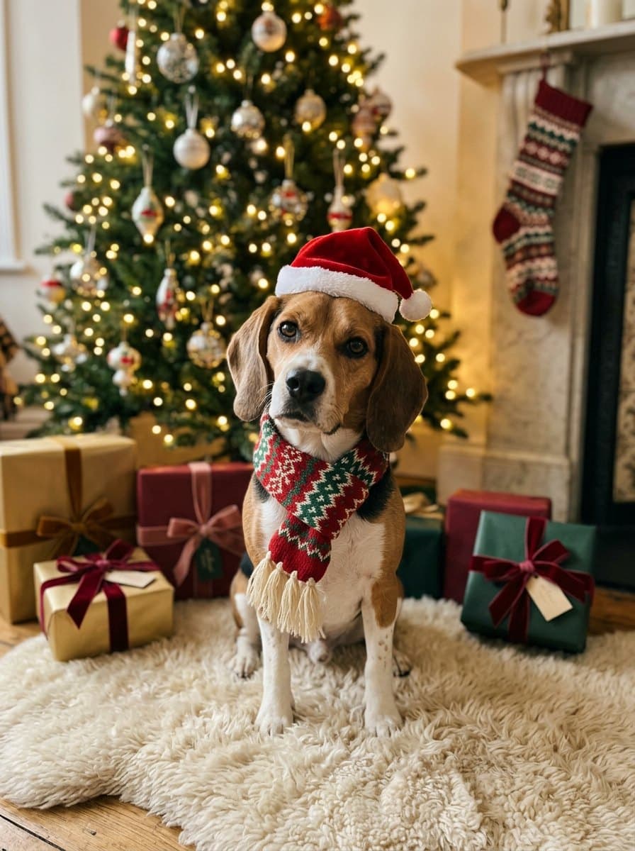 Beagle in a Santa hat