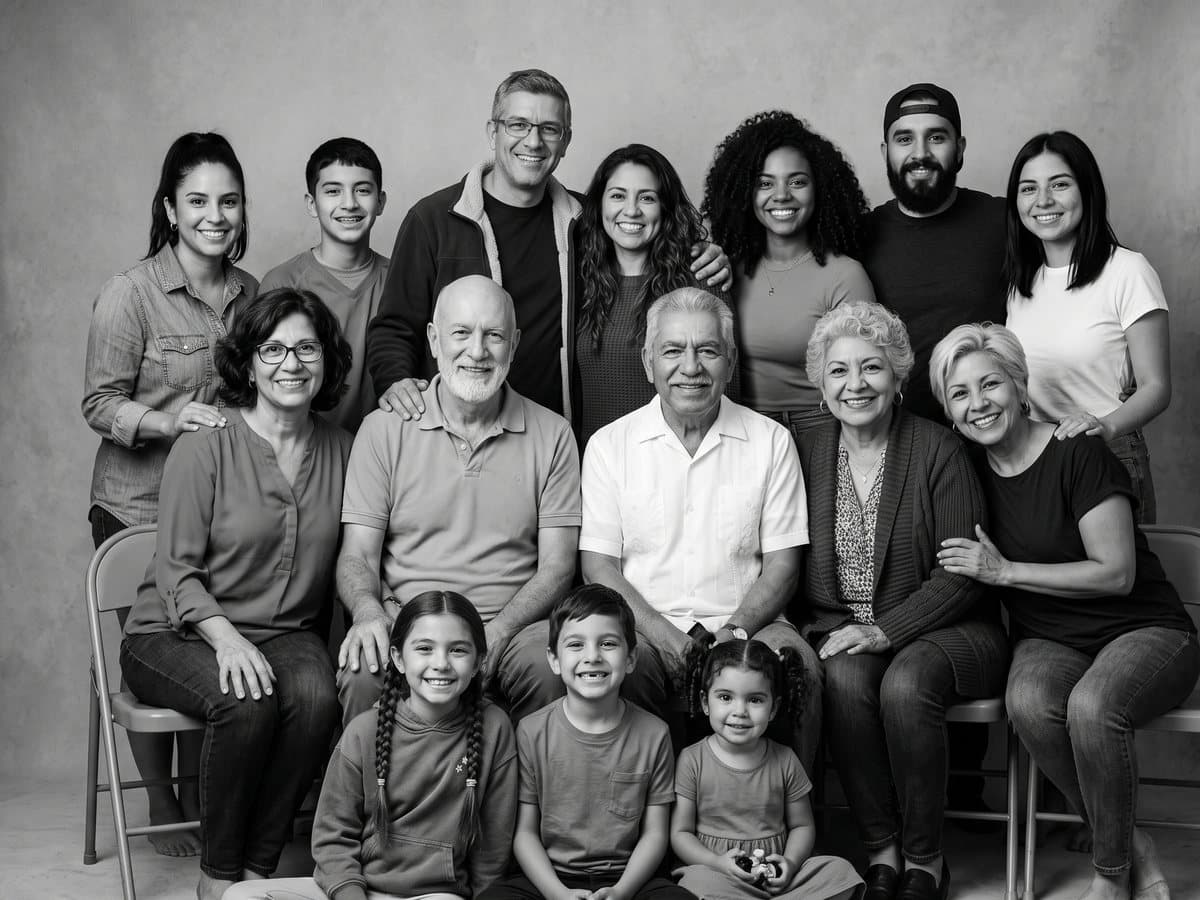 15 people in black and white