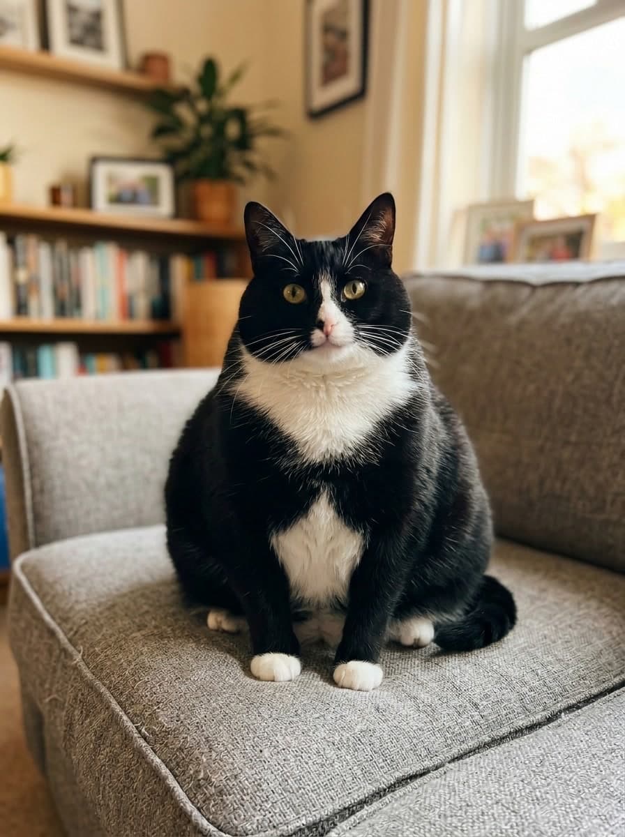 Chubby tuxedo cat