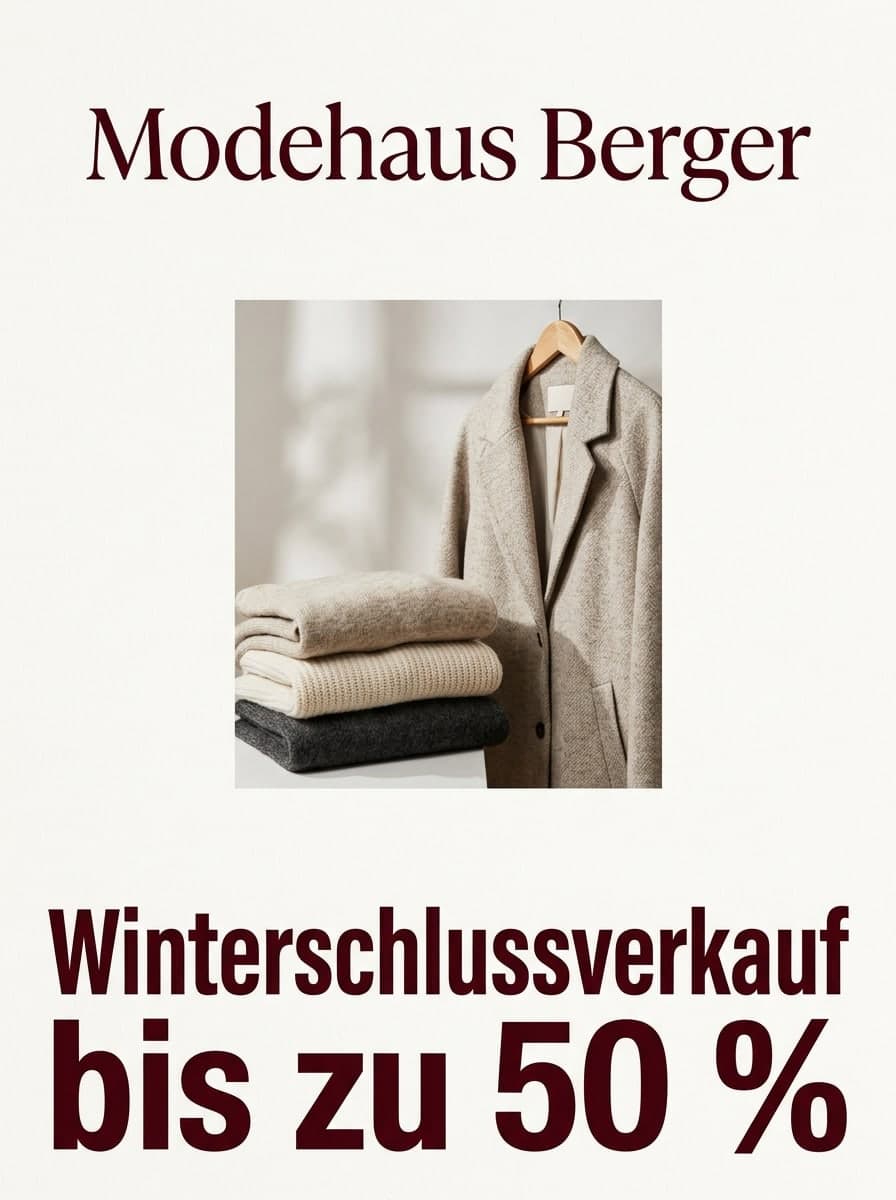 Sale im Modegeschäft: „Modehaus Berger“ · „Winterschlussverkauf bis zu 50 %“