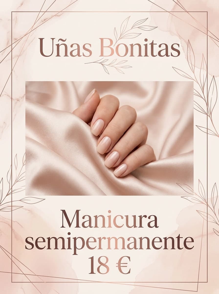 Salón de uñas y peluquería: «Uñas Bonitas» · «Manicura semipermanente 18 €»