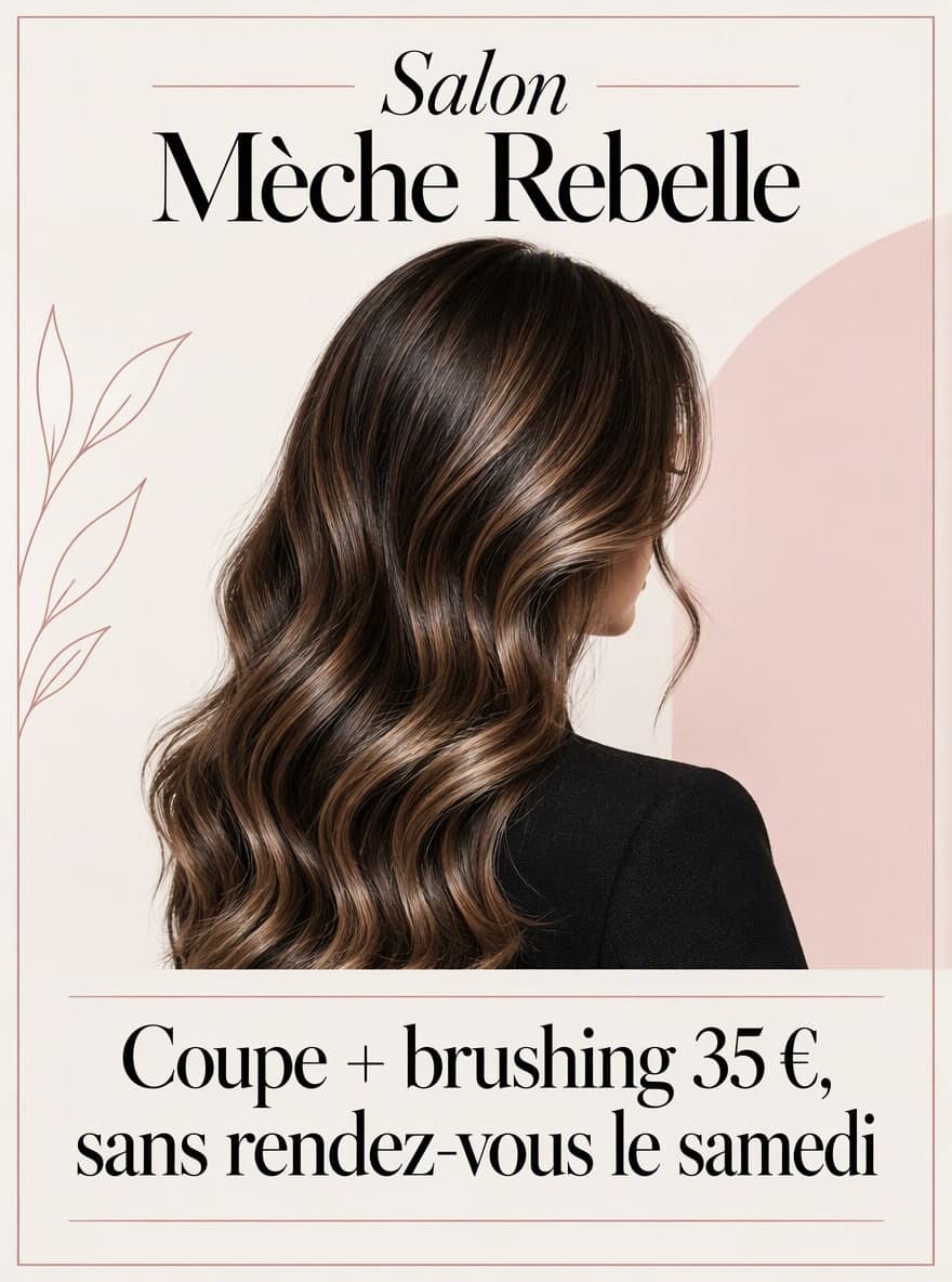 Coiffeur: « Salon Mèche Rebelle » · « Coupe + brushing 35 €, sans rendez-vous le samedi »