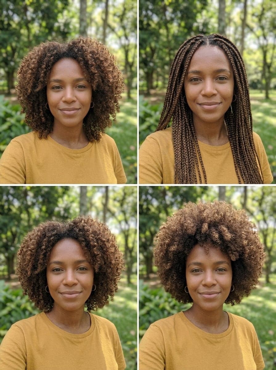 Feminino · 4 cacheados e tranças