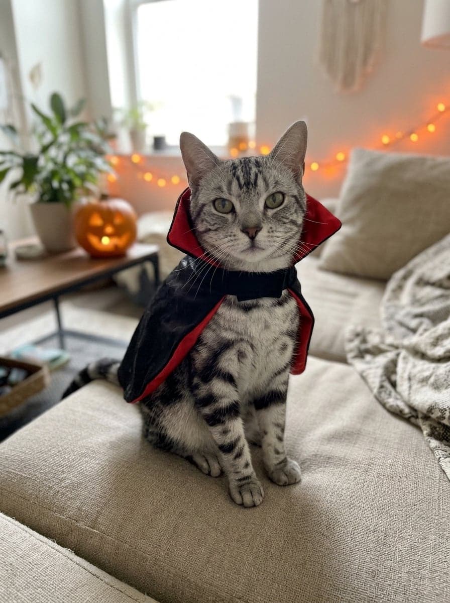 Tabby cat as a vampire