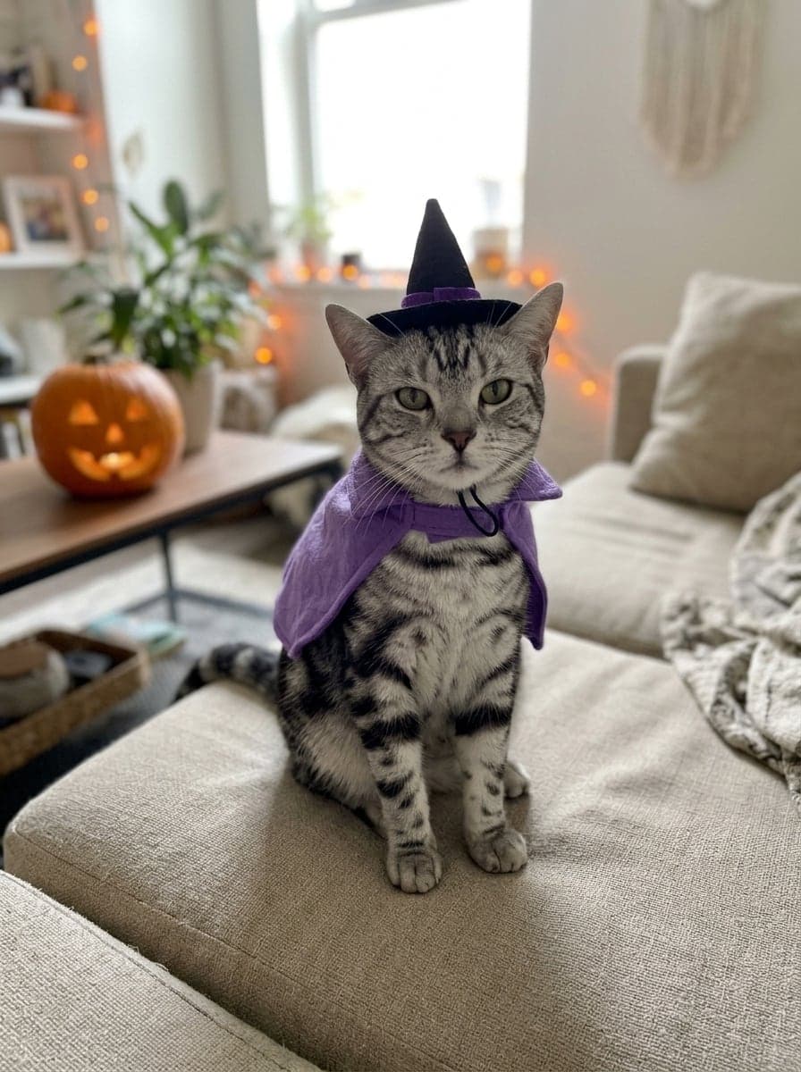 Tabby cat as a witch