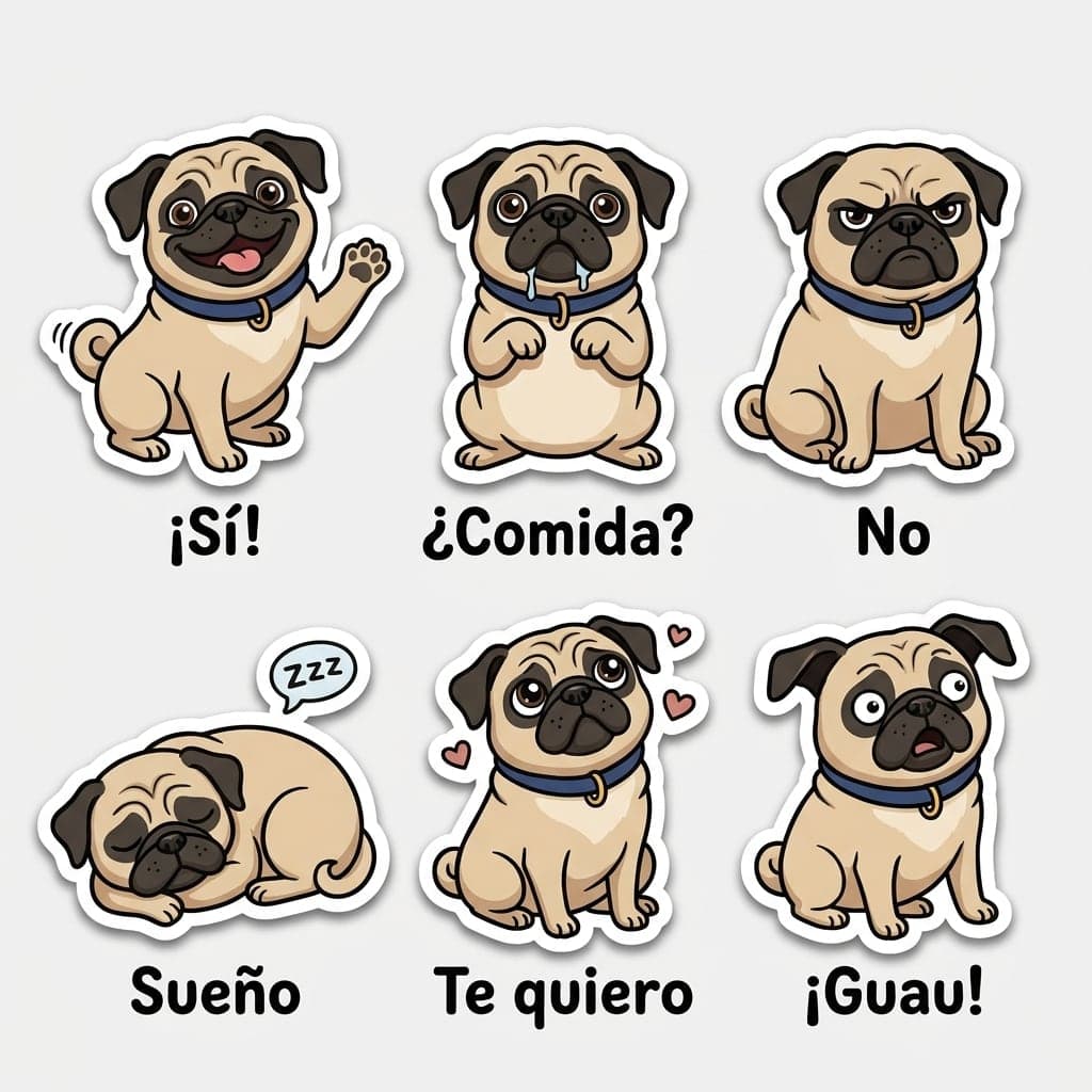 Hoja de stickers de pug