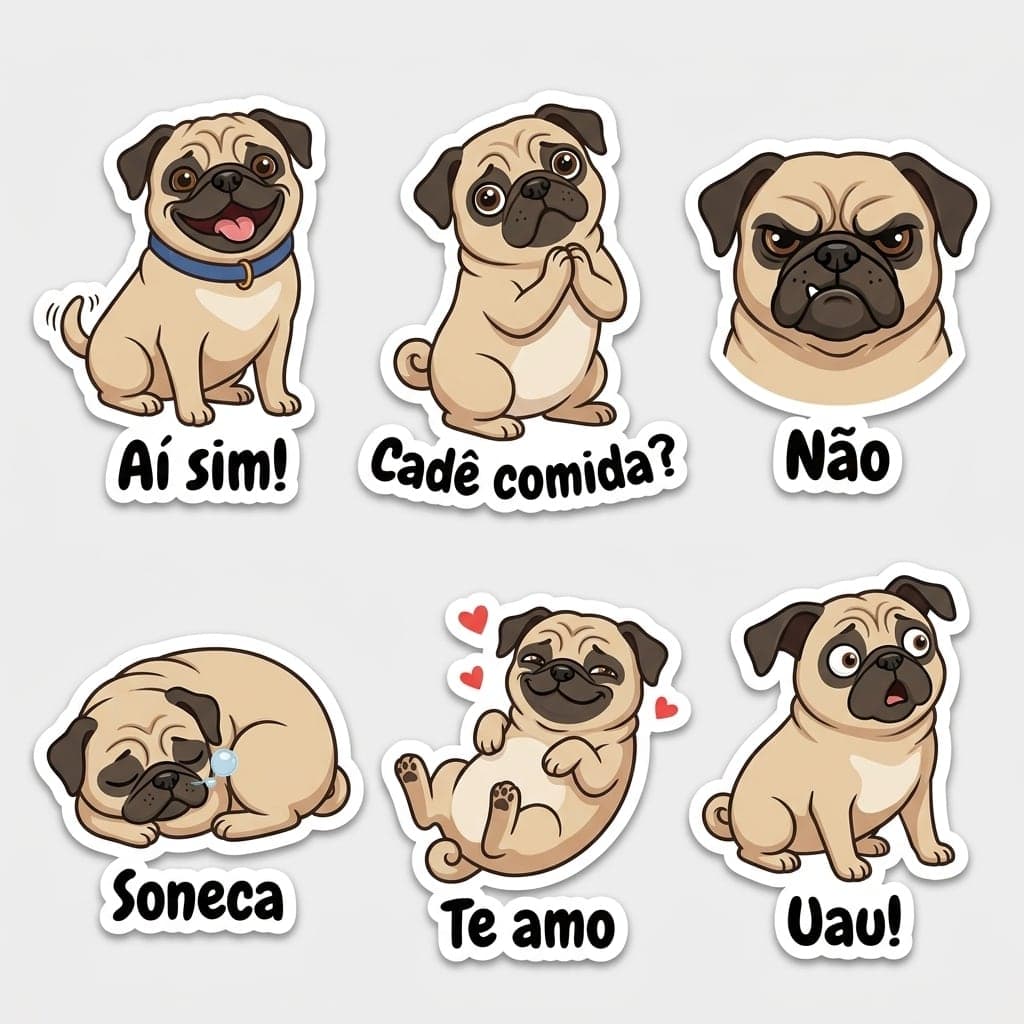 Cartela de figurinhas de pug