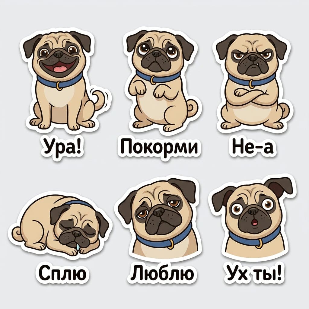 Стикеры с мопсом