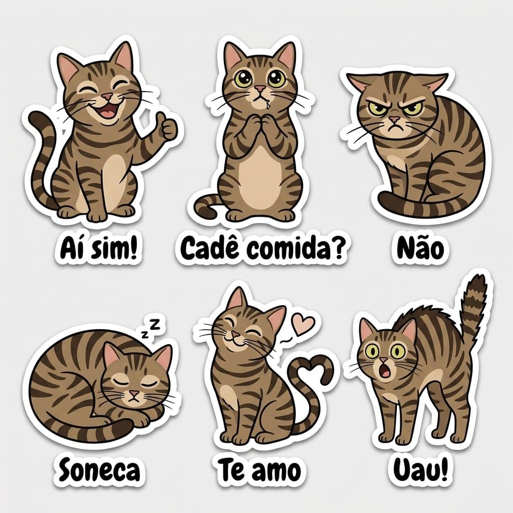 Cartela de figurinhas de gato tigrado