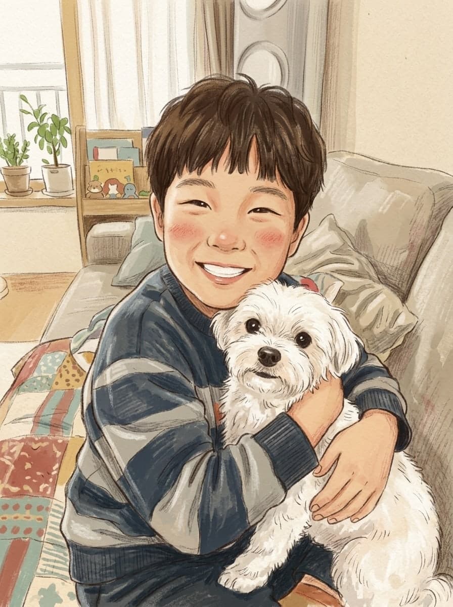 Boy and his dog as a picture book page
