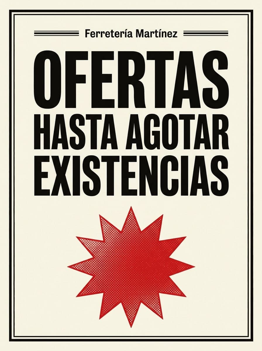 Cartel de escaparate: «Ferretería Martínez» · «Ofertas hasta agotar existencias»