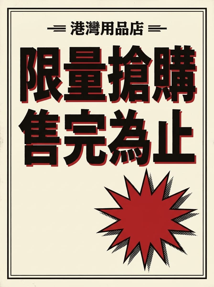 櫥窗招牌: “港灣用品店” · “限量搶購 售完為止”