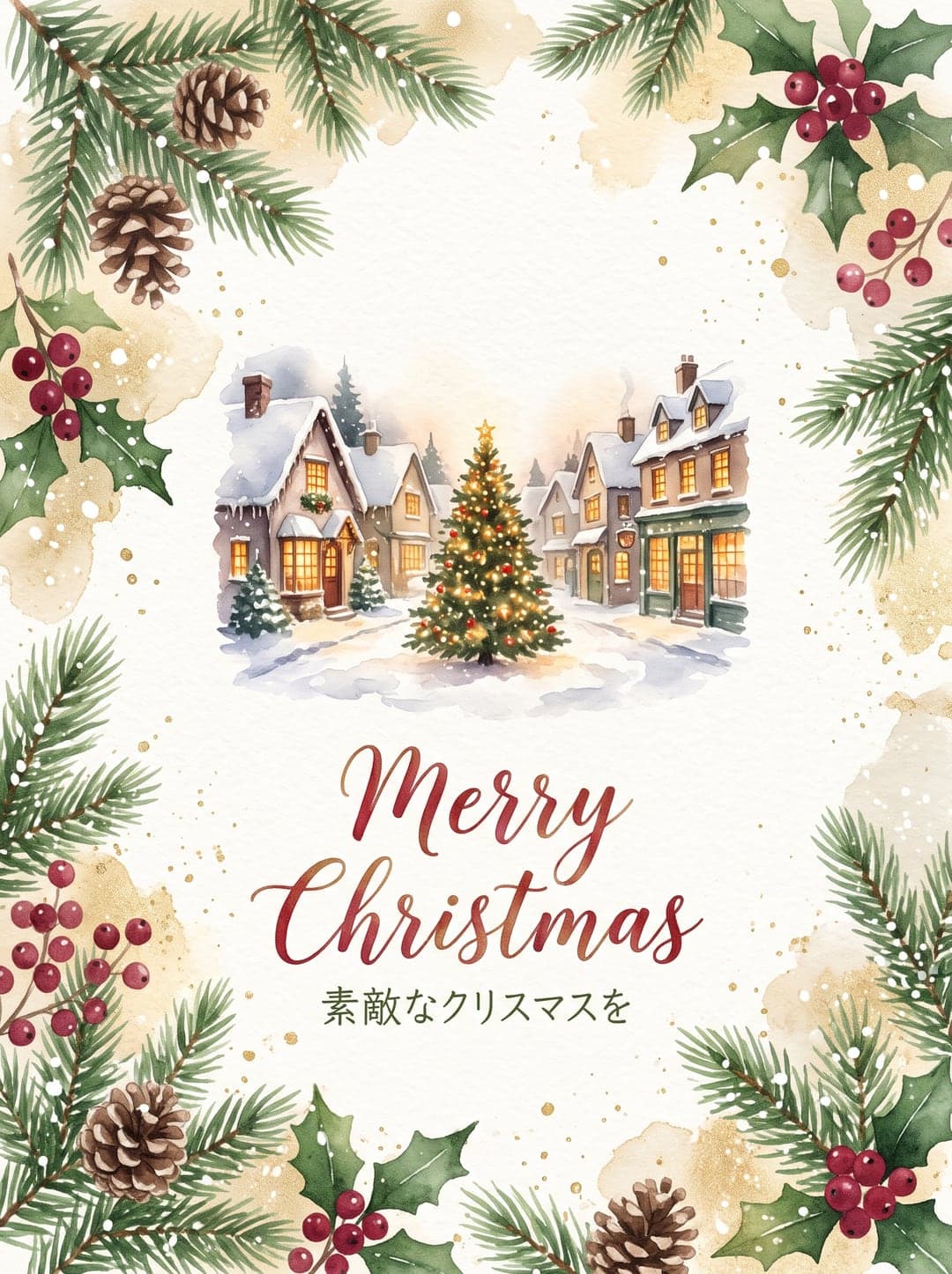 写真なし・水彩: 「Merry Christmas」 · 「素敵なクリスマスを」