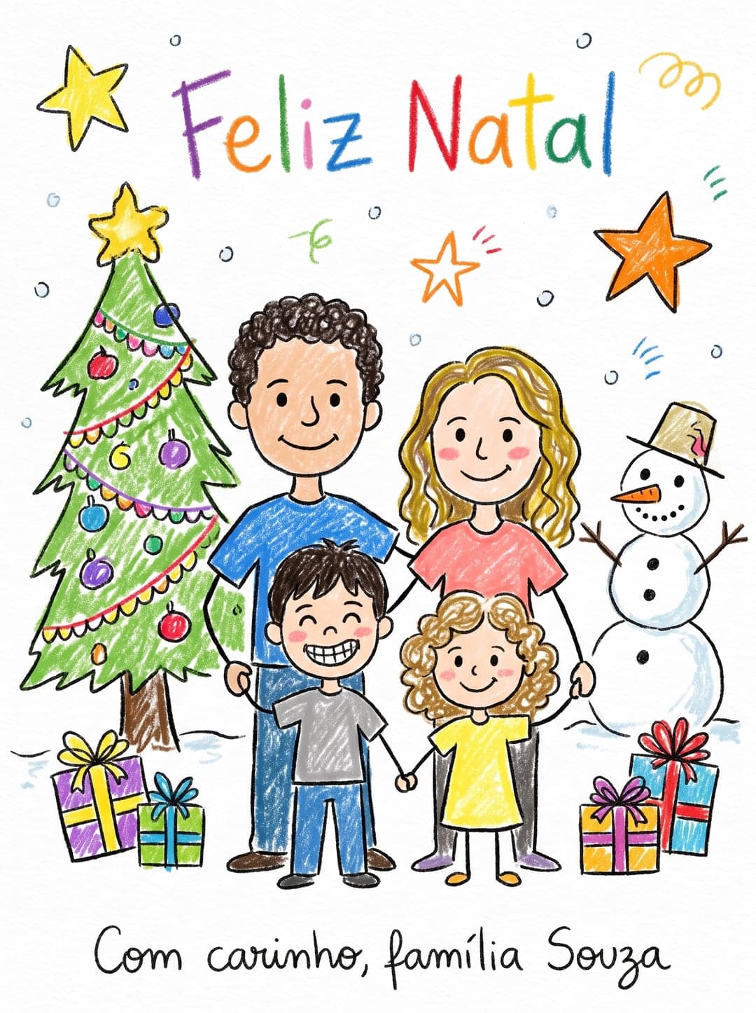 Dessin aux crayons de cire, carte en portugais