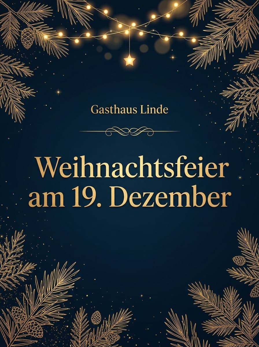 Partyeinladung: „Gasthaus Linde“ · „Weihnachtsfeier am 19. Dezember“