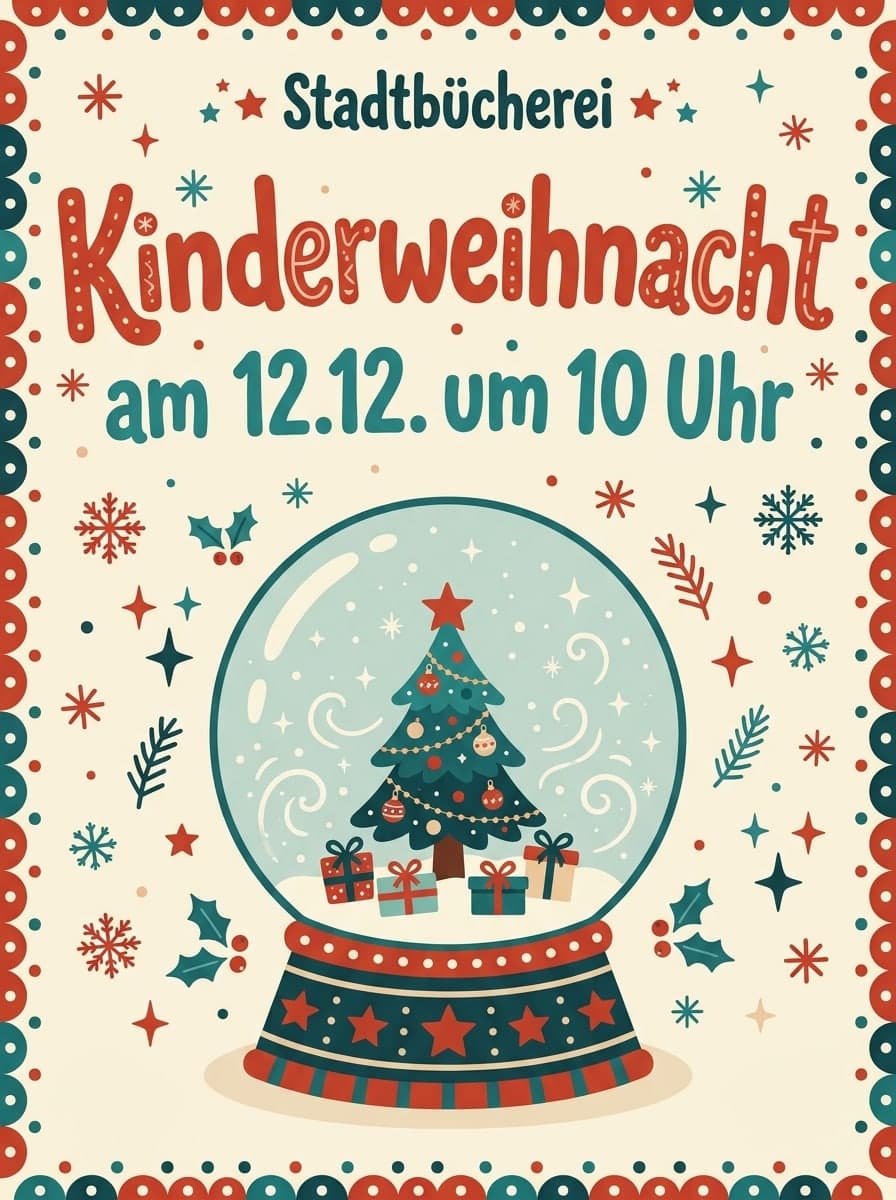 Weihnachtsfest für Kinder: „Stadtbücherei“ · „Kinderweihnacht am 12.12. um 10 Uhr“