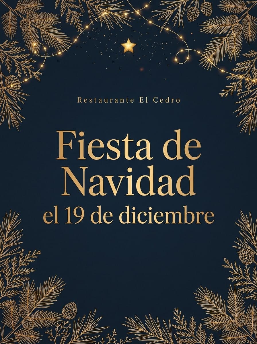 Invitación a la fiesta: «Restaurante El Cedro» · «Fiesta de Navidad el 19 de diciembre»