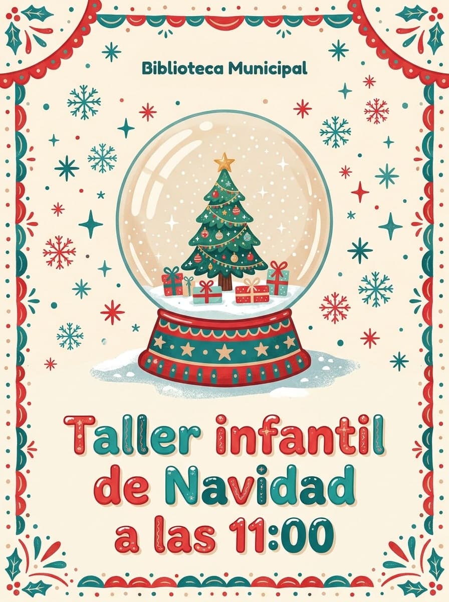 Evento infantil navideño: «Biblioteca Municipal» · «Taller infantil de Navidad a las 11:00»