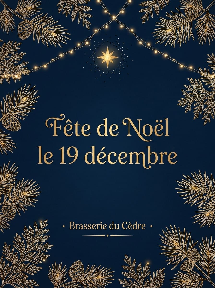 Invitation à la fête: « Brasserie du Cèdre » · « Fête de Noël le 19 décembre »