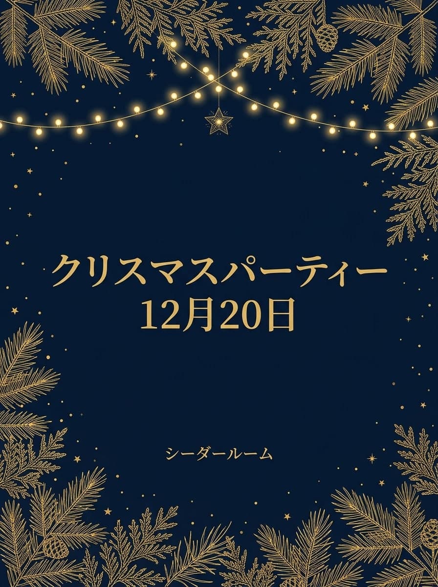 パーティー招待状: 「シーダールーム」 · 「クリスマスパーティー 12月20日」